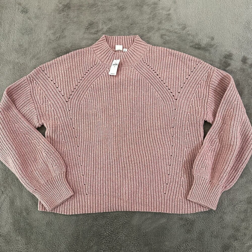 NWT Gap Merino Wool Blend Pink Mock Neck Sweater Women's XL